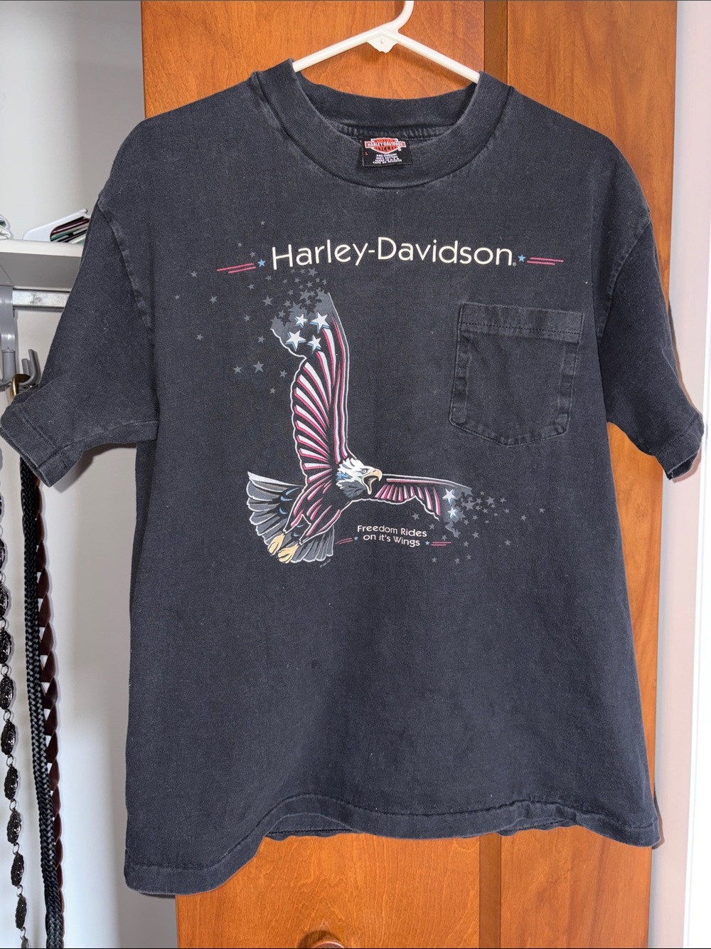 Harley-Davidson Black Eagle Flag Graphic Pocket Tee